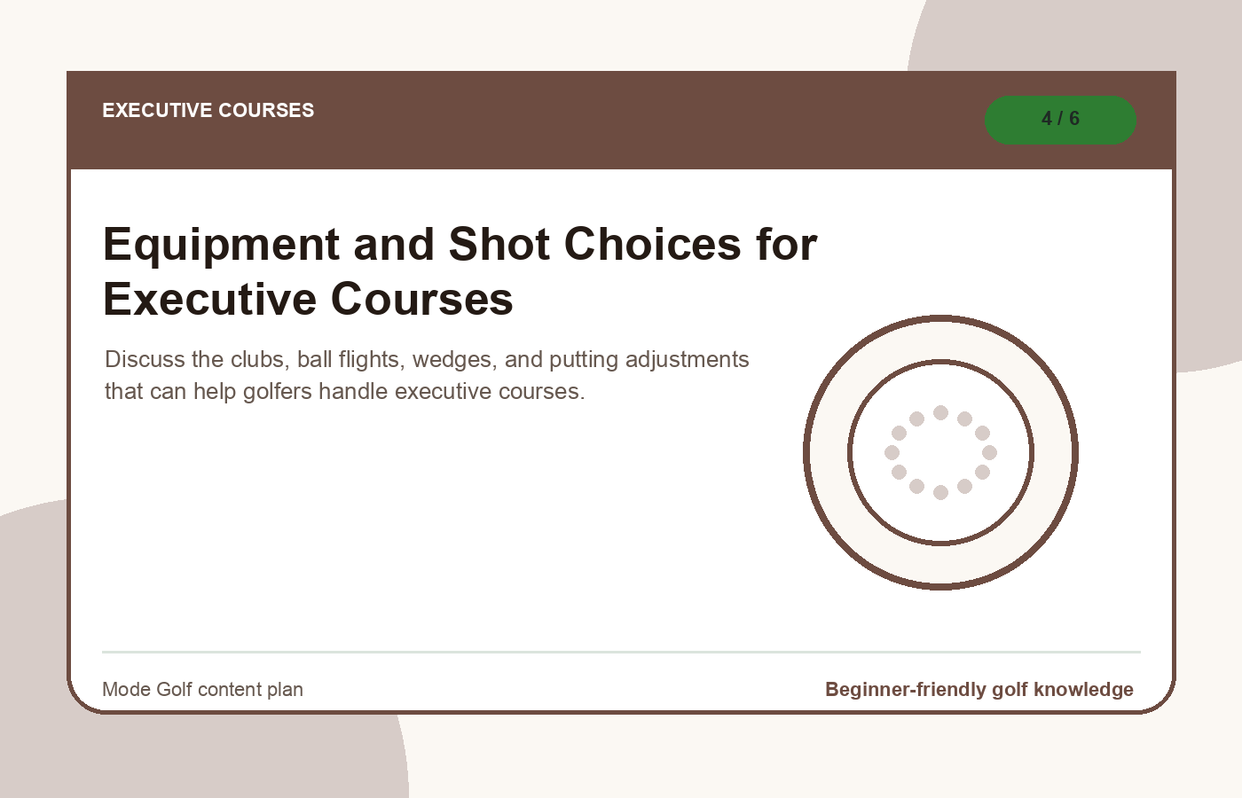 Equipment and Shot Choices for Executive Courses illustration